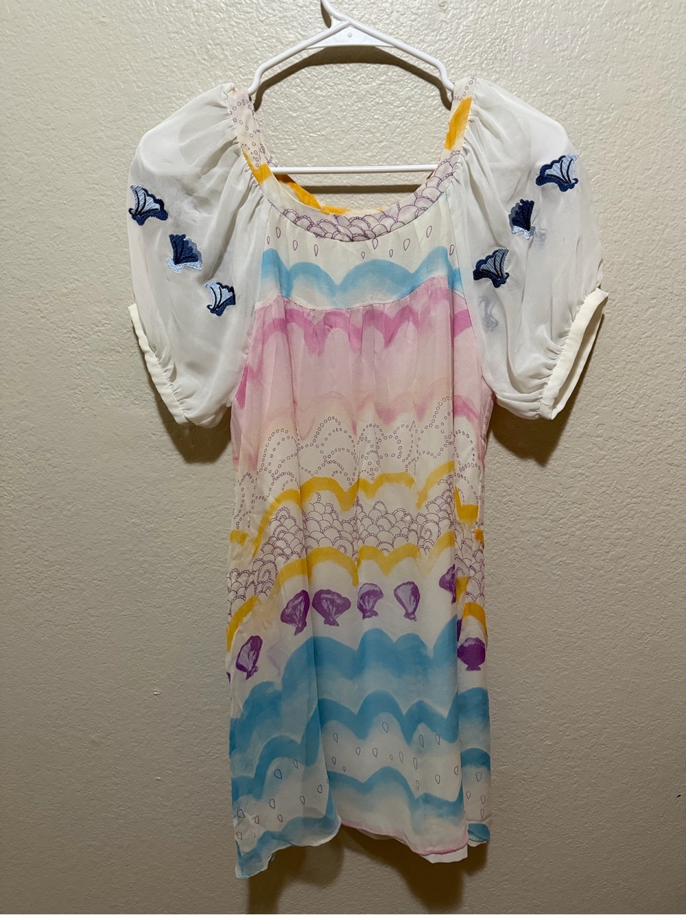 Lafer 100% Silk Abstract Print Puff Sleeve Mini Dress Size 2